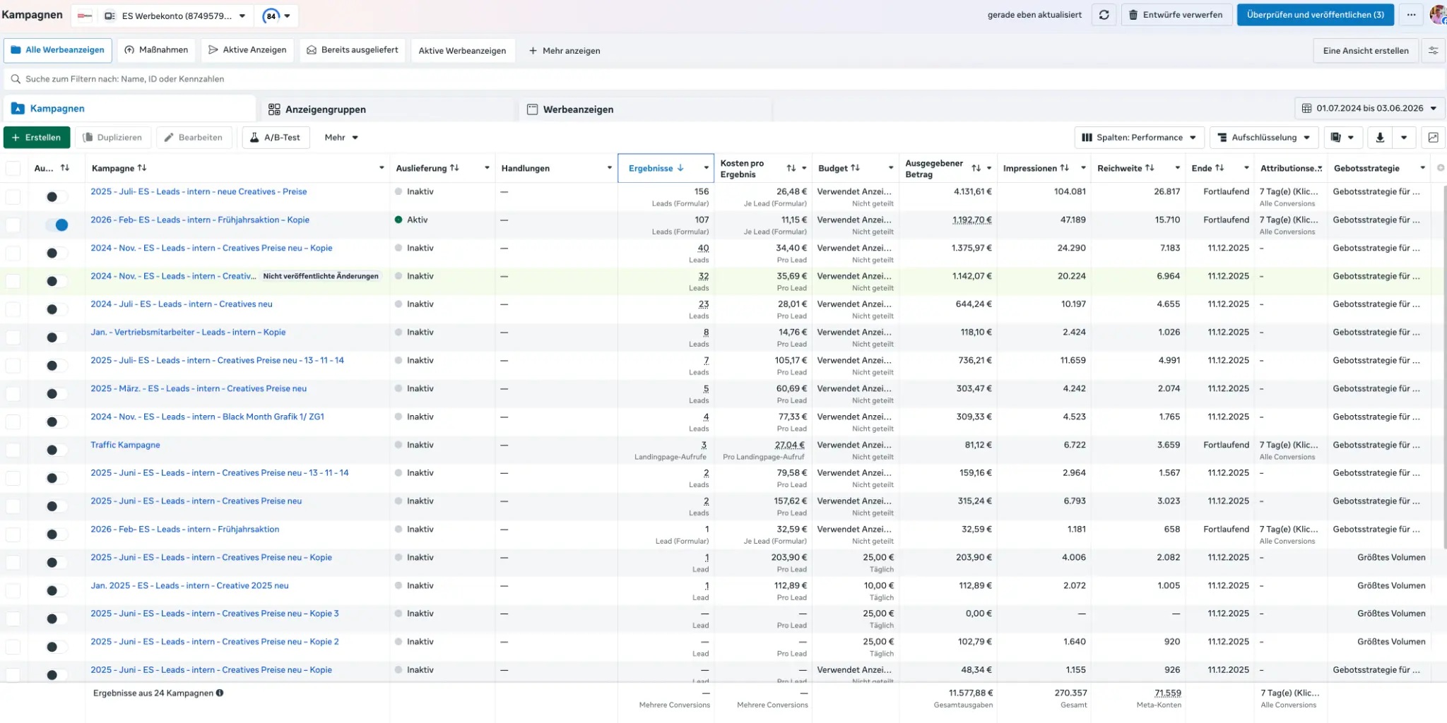 Elektrik Solutions – Wärmepumpen Leads Werbeanzeigenmanager Screenshot